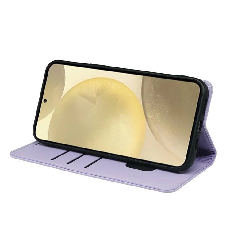 Para Samsung Galaxy S24 Wallet Case Quatro Folhas de Trevo Padrão de Couro Capa de Telefone - Roxo Claro