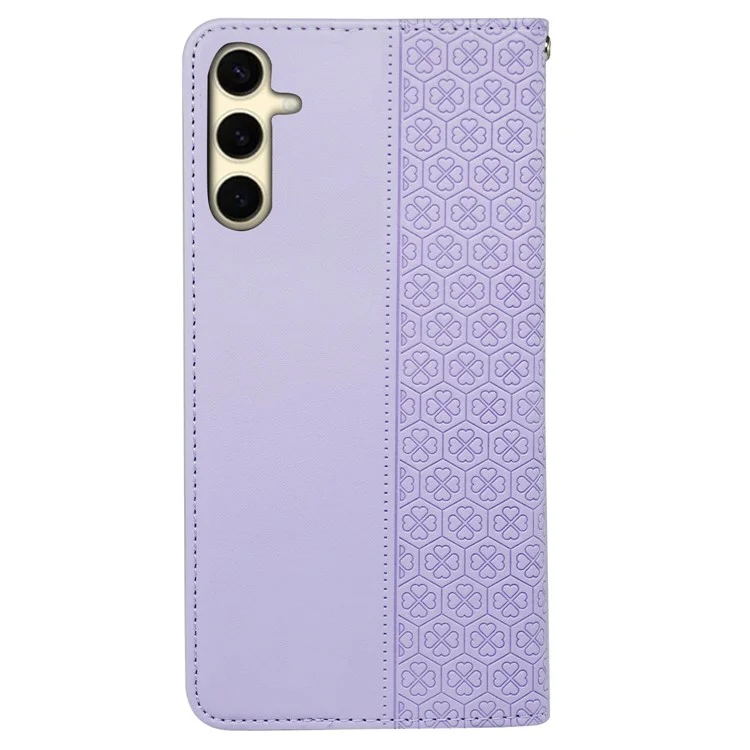 Para Samsung Galaxy S24 Wallet Case Quatro Folhas de Trevo Padrão de Couro Capa de Telefone - Roxo Claro