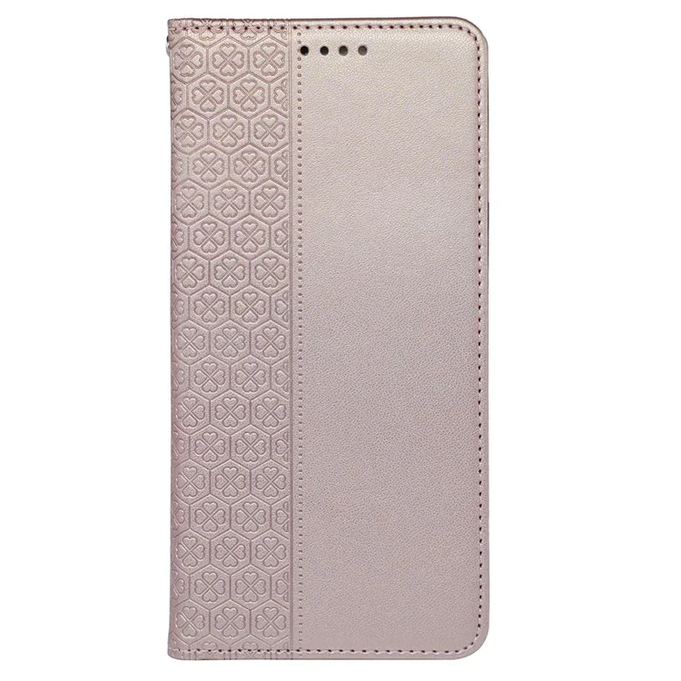 Para Samsung Galaxy S24+ Case Leather Wallet Phone Cover Four-Leaf Clover Imprint - Rose Gold