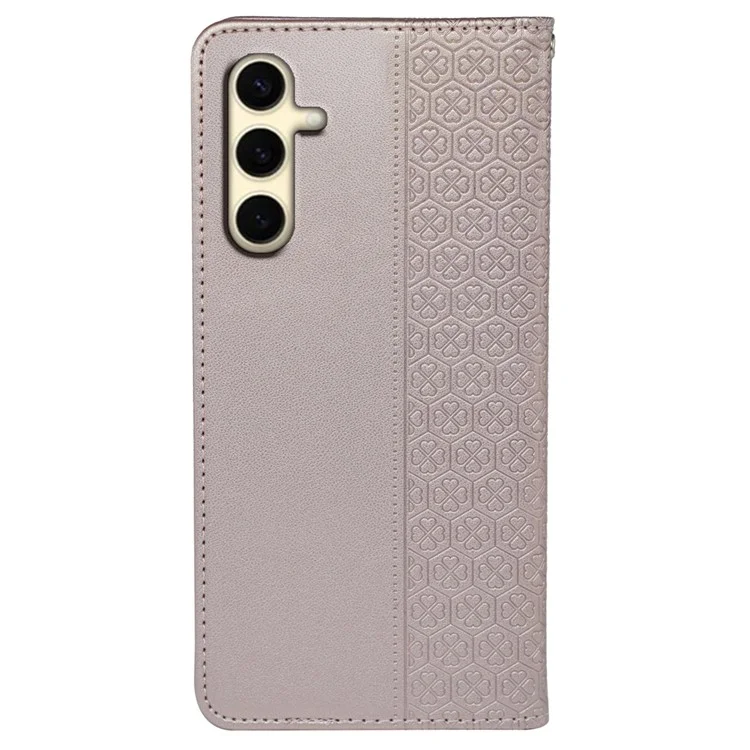 Para Samsung Galaxy S24+ Case Leather Wallet Phone Cover Four-Leaf Clover Imprint - Rose Gold