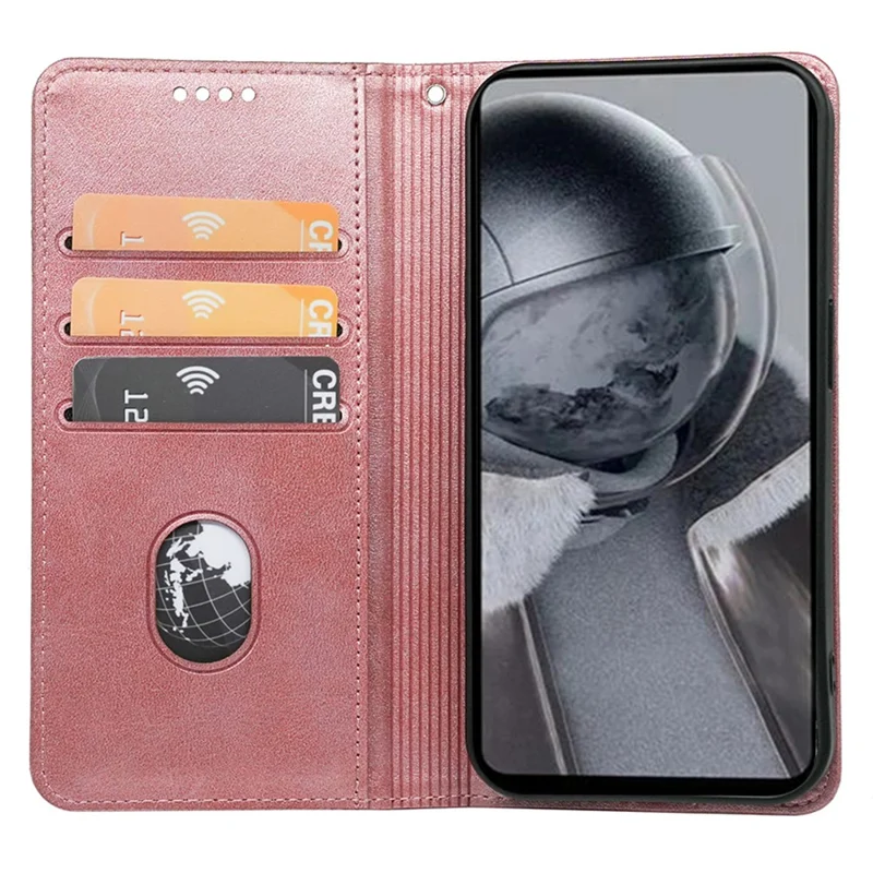 For iPhone 13 Pro Case Calf Texture Leather Phone Cover Strong Magnetic Closure Card Slots - Rose Gold