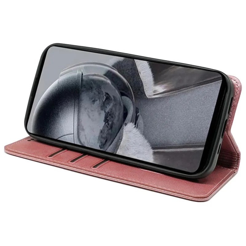 For iPhone 13 Pro Case Calf Texture Leather Phone Cover Strong Magnetic Closure Card Slots - Rose Gold