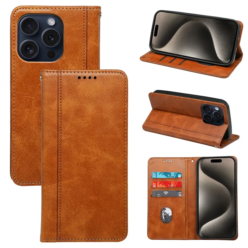 For iPhone 14 Pro Case Calf Texture Leather Phone Cover Magnetic Closure Full Protection - Yellow