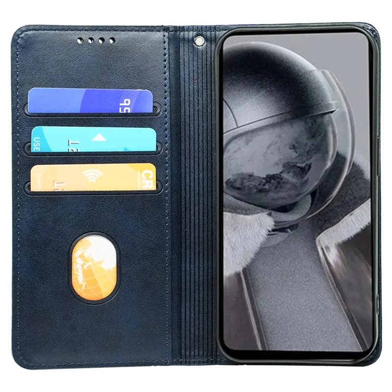 For iPhone 14 Pro Max Case Calf Texture Leather Magnetic Closing Phone Wallet Cover - Blue