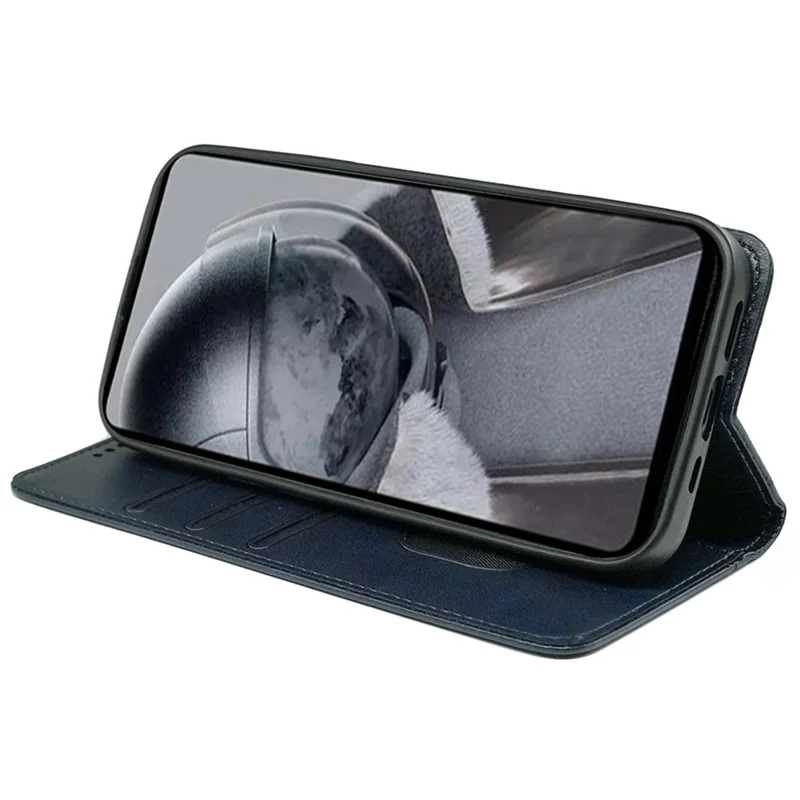 For iPhone 14 Pro Max Case Calf Texture Leather Magnetic Closing Phone Wallet Cover - Blue