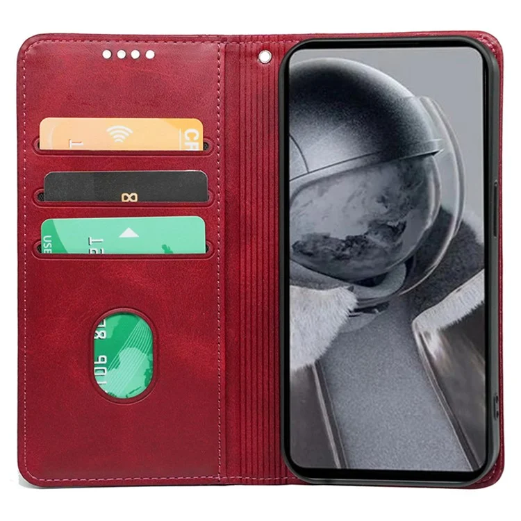 Para o Samsung Galaxy A14 4G / 5G Case Calf Texture Leather Wallet Phone Cover Stand Function - Vermelho