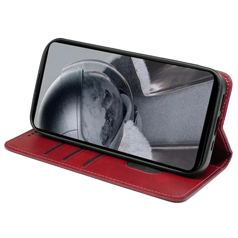 Para o Samsung Galaxy A14 4G / 5G Case Calf Texture Leather Wallet Phone Cover Stand Function - Vermelho