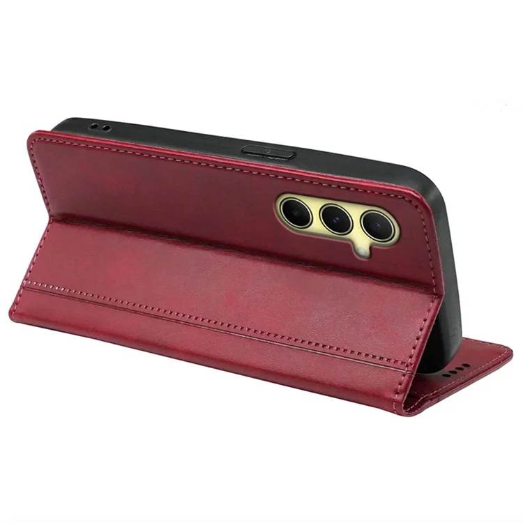 Para o Samsung Galaxy A14 4G / 5G Case Calf Texture Leather Wallet Phone Cover Stand Function - Vermelho