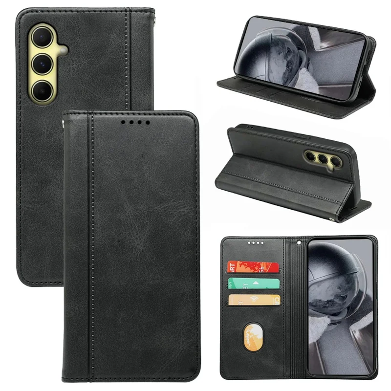 Per Samsung Galaxy A55 5G Card Slots Case Calf Texture PU Leather Phone Cover - Nero
