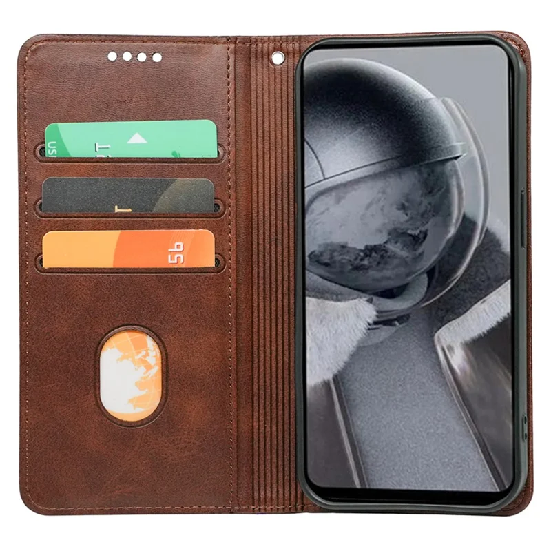 For Samsung Galaxy A55 5G Card Slots Case Calf Texture PU Leather Phone Cover - Brown