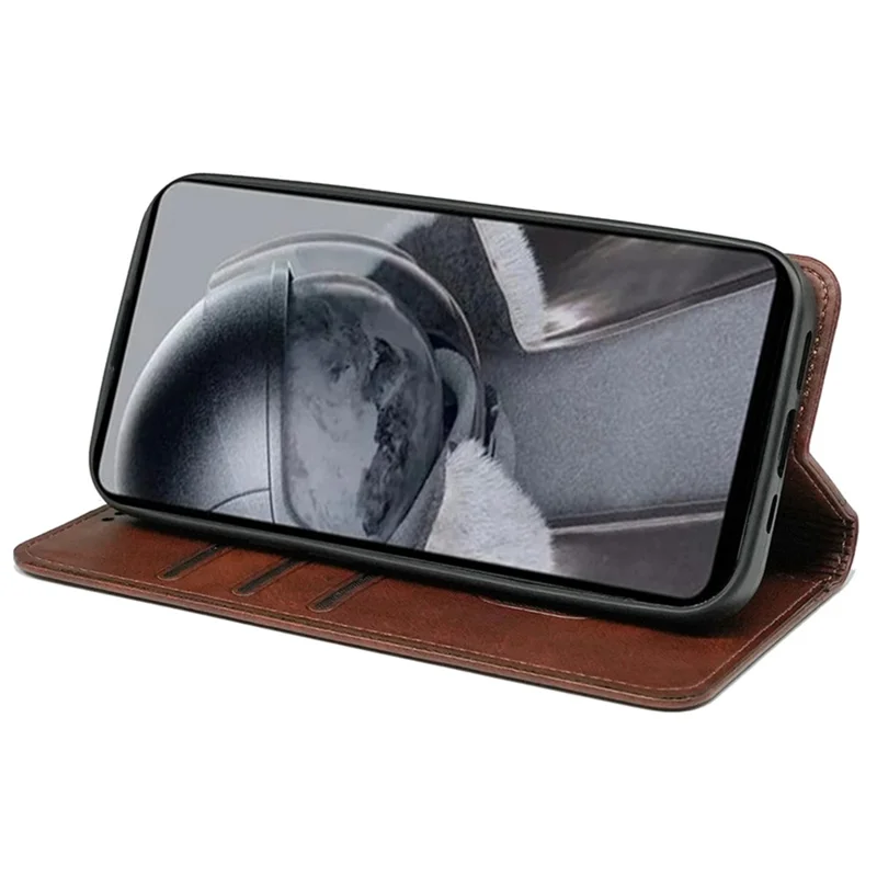 For Samsung Galaxy A55 5G Card Slots Case Calf Texture PU Leather Phone Cover - Brown