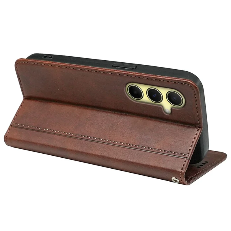 For Samsung Galaxy A55 5G Card Slots Case Calf Texture PU Leather Phone Cover - Brown