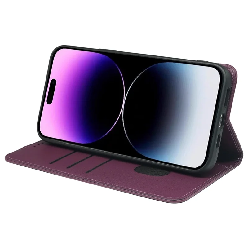 Für iPhone 15 Pro Hülle Vierblättriges Kleeblatt Leder Flip Handyhülle - Dunkelviolett