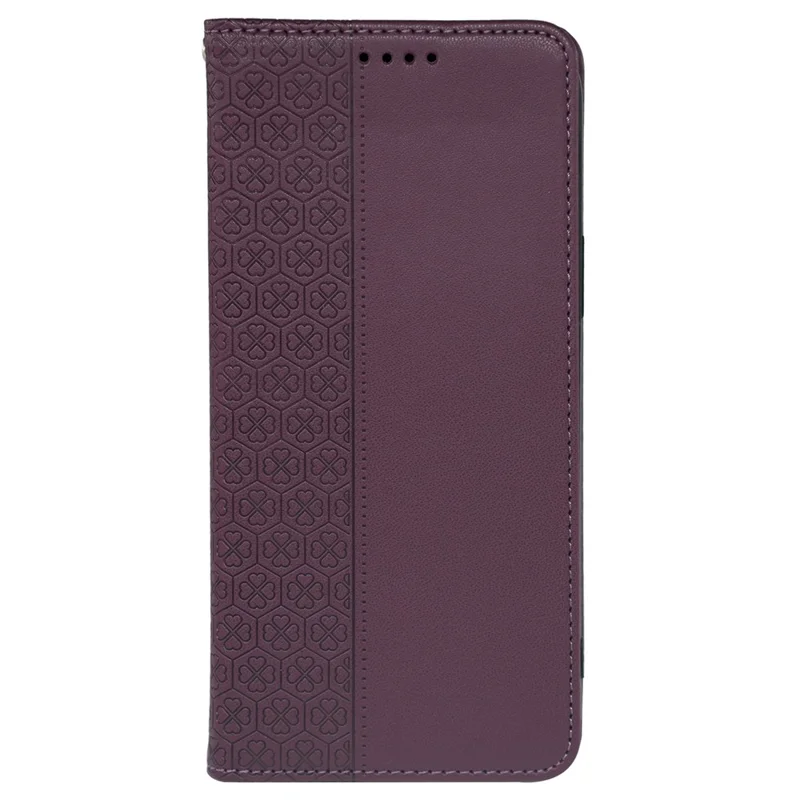 Für iPhone 15 Pro Hülle Vierblättriges Kleeblatt Leder Flip Handyhülle - Dunkelviolett