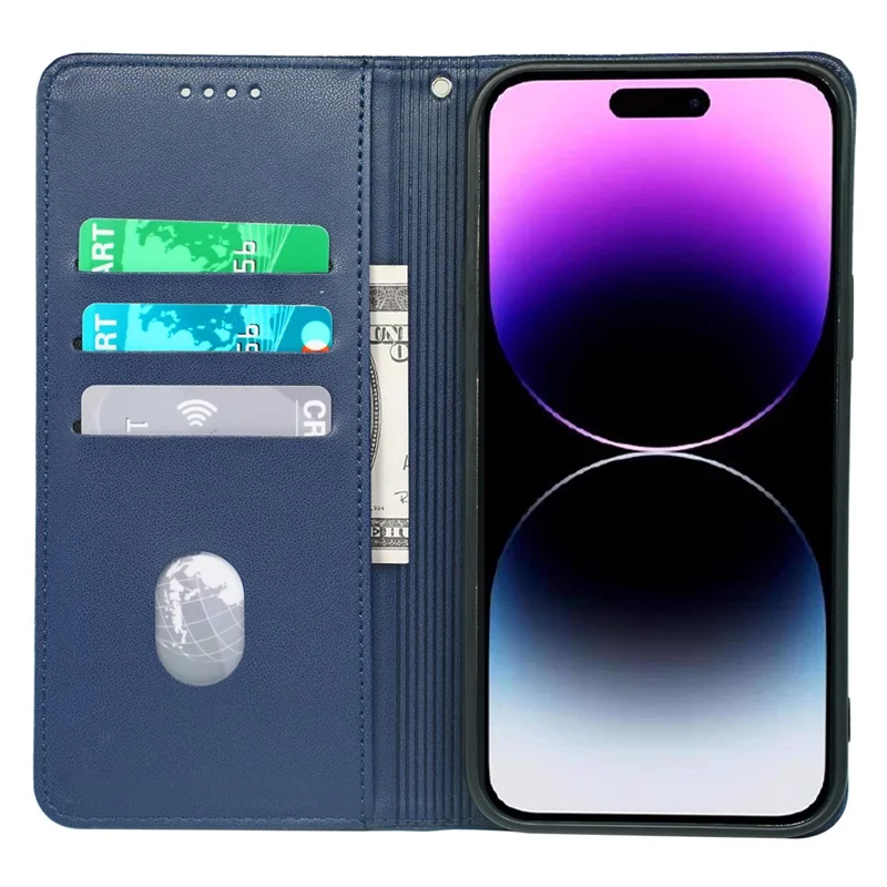 For iPhone 15 Pro Max Case Four-Leaf Clover Leather Flip Phone Cover - Blue