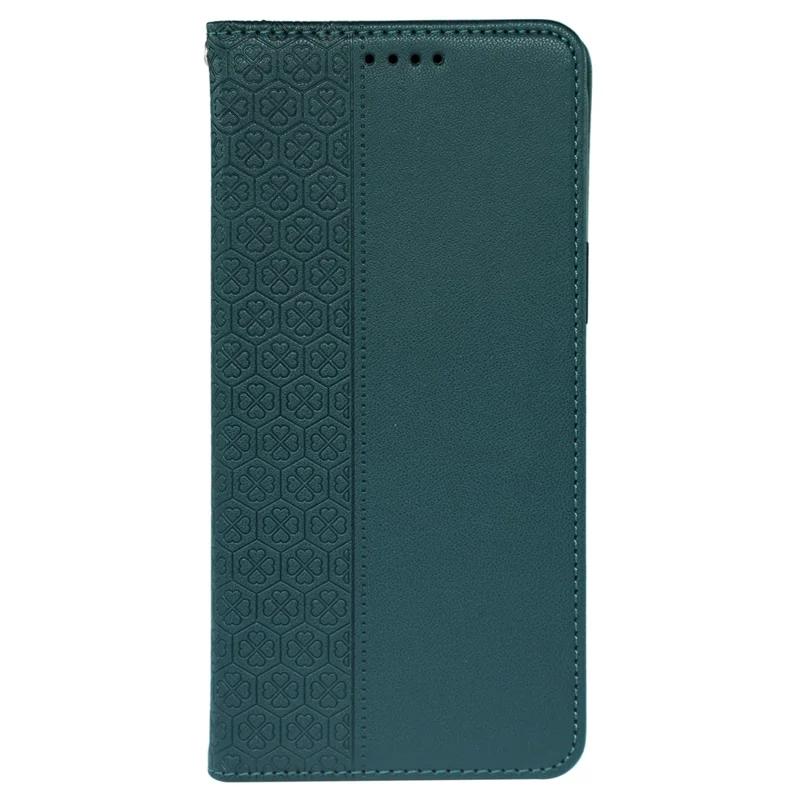 For iPhone 14 Pro Case Wallet Card Slots Leather Phone Cover Clover Imprint - Green