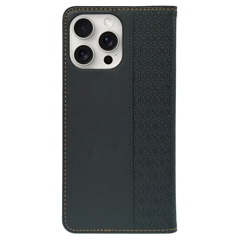 Für iPhone 14 Pro Max Hülle Vierblättriges Kleeblatt Leder Brieftasche Handyhülle - Schwarz
