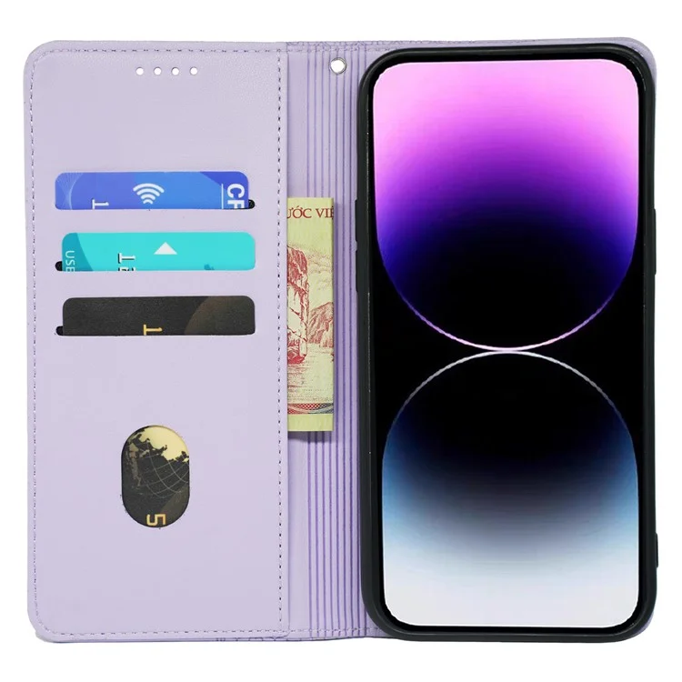 Funda de Cartera para iPhone 13 Pro Max con Trébol de Cuatro Hojas - Cubierta de Teléfono de Cuero Color Púrpura Claro