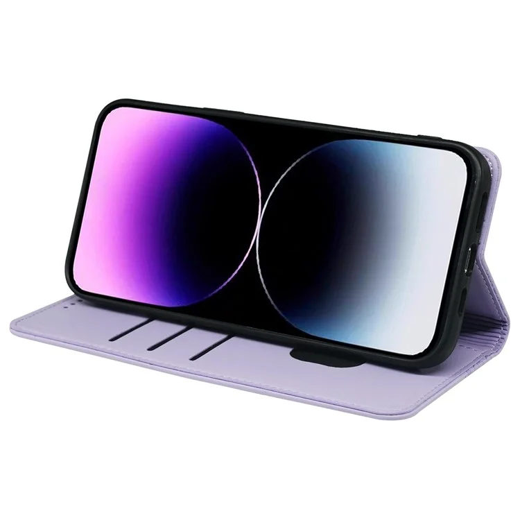 Funda de Cartera para iPhone 13 Pro Max con Trébol de Cuatro Hojas - Cubierta de Teléfono de Cuero Color Púrpura Claro