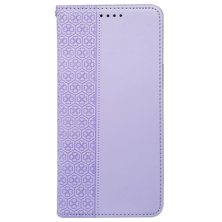 Funda de Cartera para iPhone 13 Pro Max con Trébol de Cuatro Hojas - Cubierta de Teléfono de Cuero Color Púrpura Claro