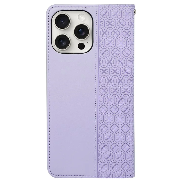 Funda de Cartera para iPhone 13 Pro Max con Trébol de Cuatro Hojas - Cubierta de Teléfono de Cuero Color Púrpura Claro