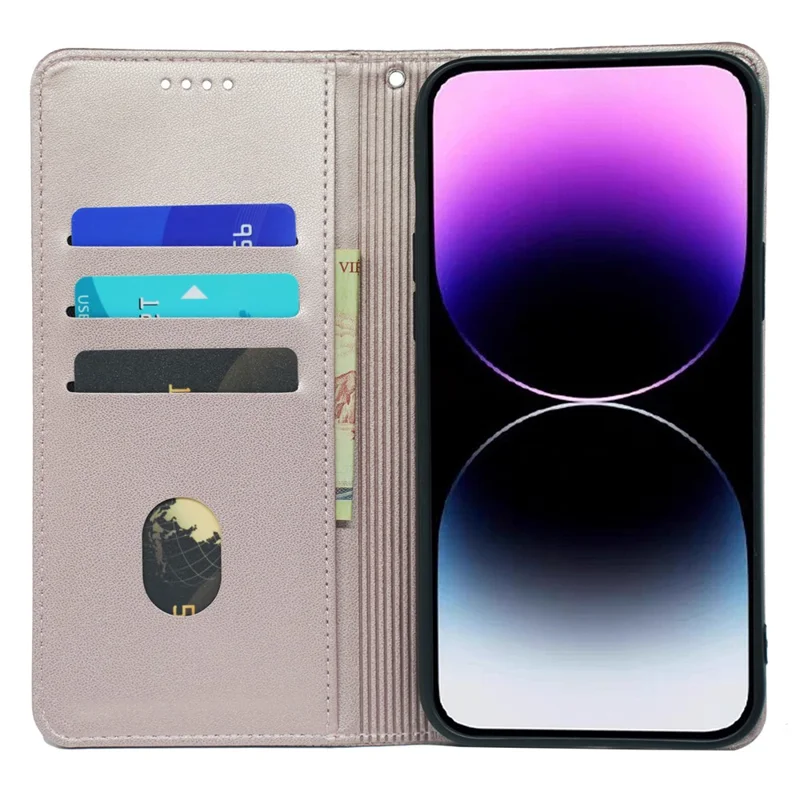 For iPhone 13 Pro Max Wallet Case Four-Leaf Clover Leather Phone Cover - Rose Gold