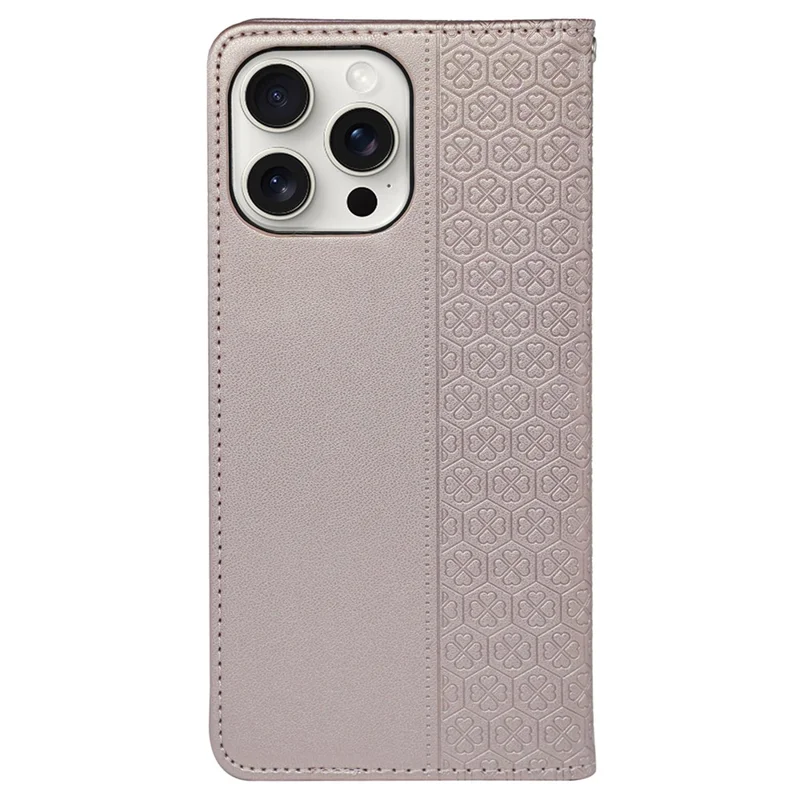 For iPhone 13 Pro Max Wallet Case Four-Leaf Clover Leather Phone Cover - Rose Gold
