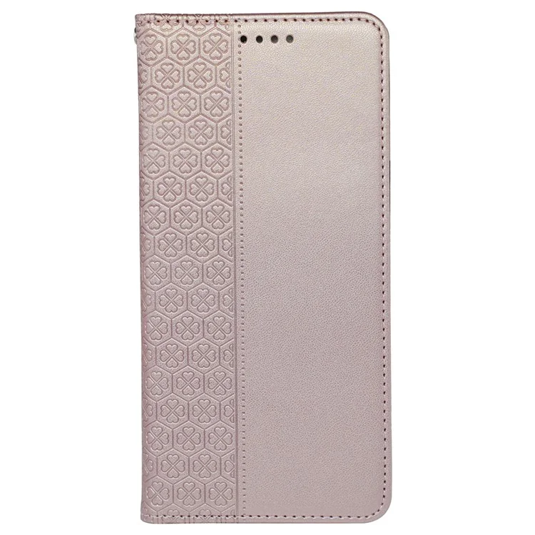 Custodia per iPhone 13 Pro Four-Leaf Clover Impresso Folio in Pelle - Rose Gold