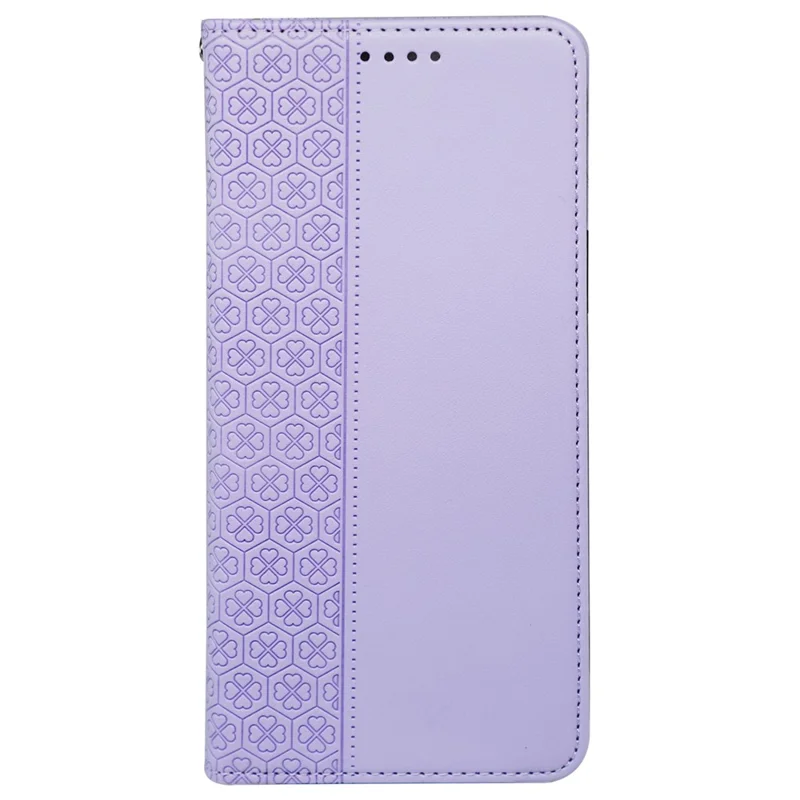 For iPhone 13 Pro Case Four-Leaf Clover Imprinted Leather Folio Phone Cover - Light Purple