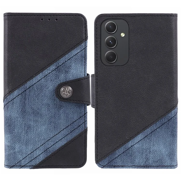 For Samsung Galaxy M34 5G / F34 5G Case Leather Magnetic Flip Phone Cover Texture Splicing - Black