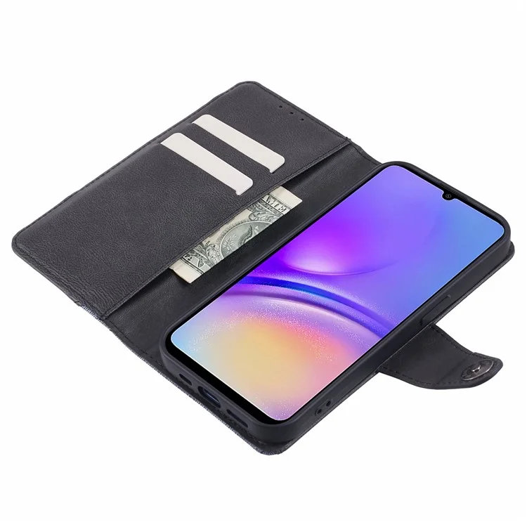 For Samsung Galaxy M34 5G / F34 5G Case Leather Magnetic Flip Phone Cover Texture Splicing - Black