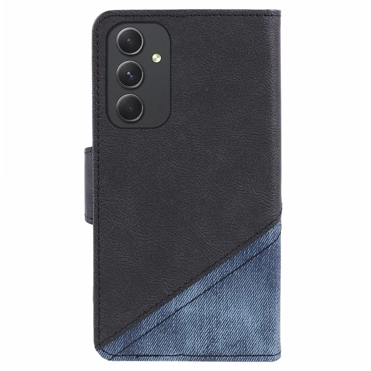 For Samsung Galaxy M34 5G / F34 5G Case Leather Magnetic Flip Phone Cover Texture Splicing - Black