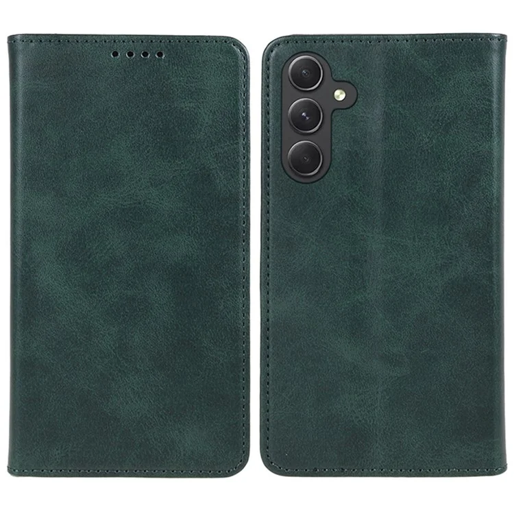 Чехол для Samsung Galaxy M35 5G с телячьей текстурой, кожаный чехол с полной защитой, цвет: темно-зеленый