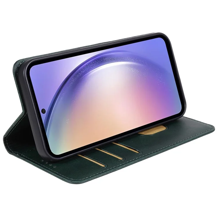 Чехол для Samsung Galaxy M35 5G с телячьей текстурой, кожаный чехол с полной защитой, цвет: темно-зеленый