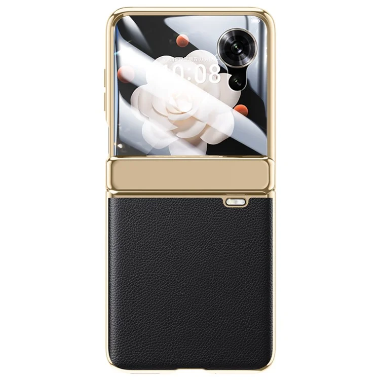 For Honor Magic V Flip 5G Case Electroplating Leather+PC Phone Cover with Rear Screen Film - Preto