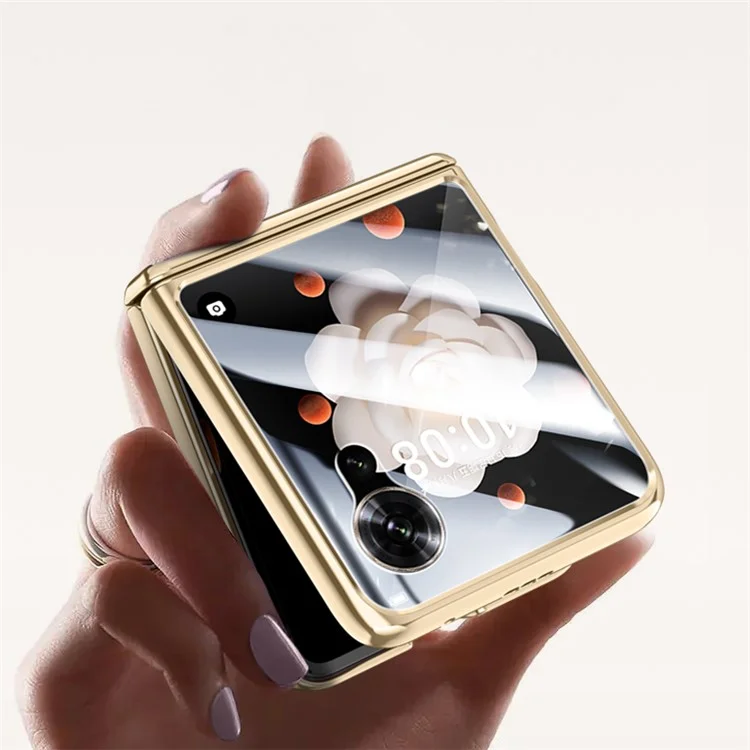 For Honor Magic V Flip 5G Case Electroplating Leather+PC Phone Cover with Rear Screen Film - Preto