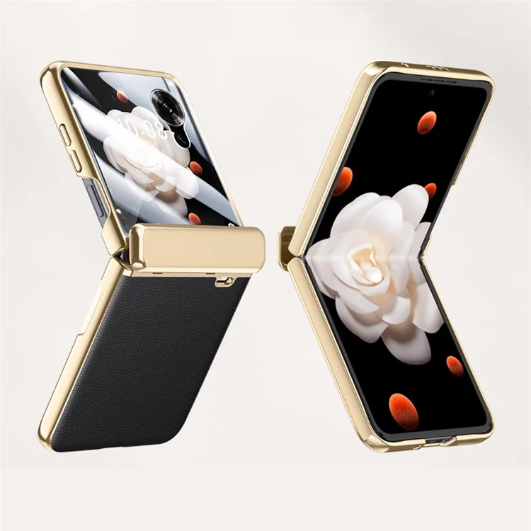 For Honor Magic V Flip 5G Case Electroplating Leather+PC Phone Cover with Rear Screen Film - Preto