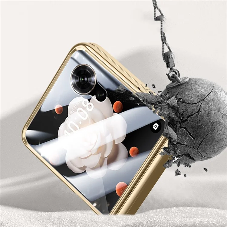 For Honor Magic V Flip 5G Case Electroplating Leather+PC Phone Cover with Rear Screen Film - Preto