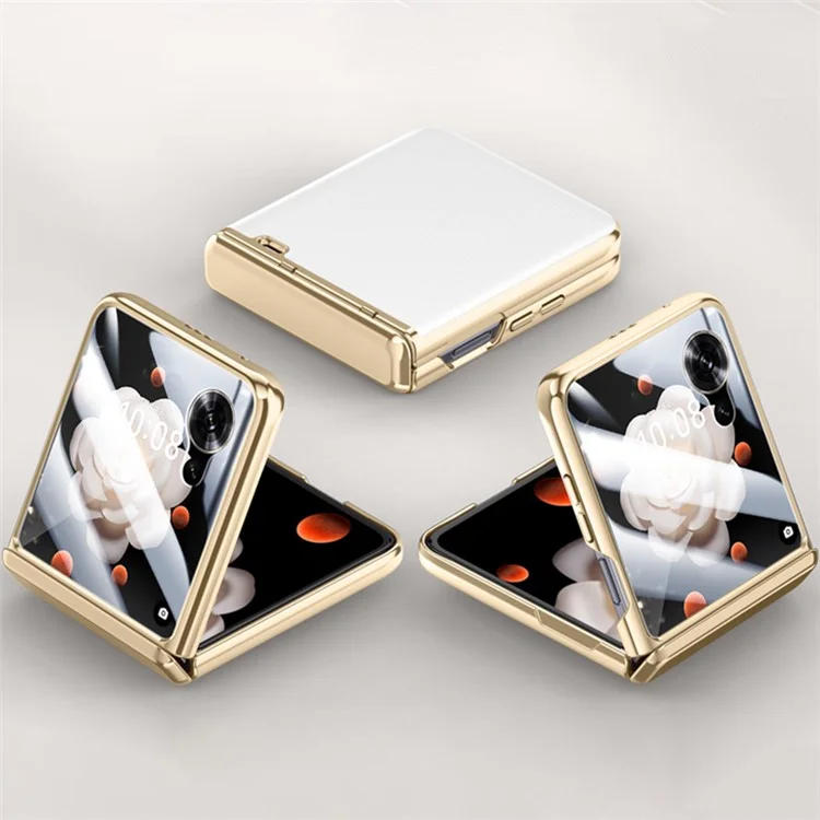 For Honor Magic V Flip 5G Case Electroplating Leather+PC Phone Cover with Rear Screen Film - Preto