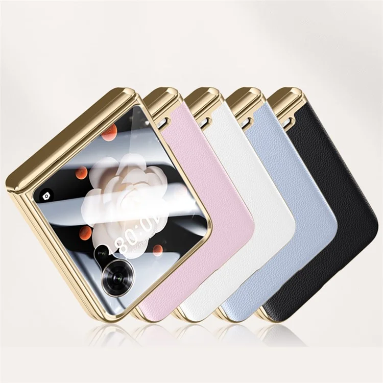 For Honor Magic V Flip 5G Case Electroplating Leather+PC Phone Cover with Rear Screen Film - Preto