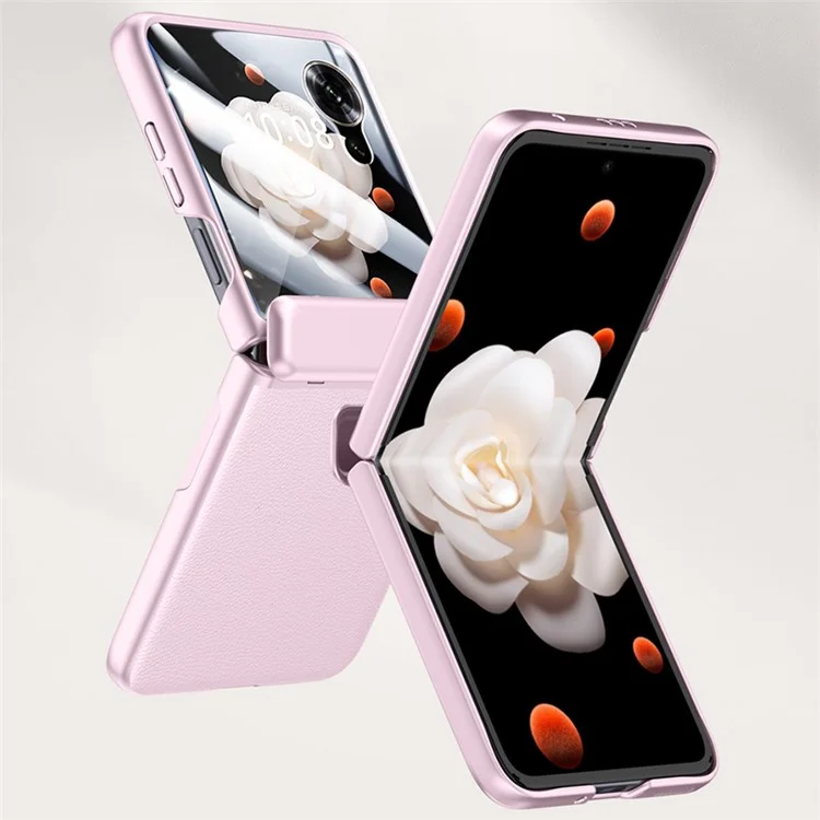 Capa de telefone Para Honor Magic V Flip 5G com proteção de dobradiça, couro + PC e película protetora traseira - Preta