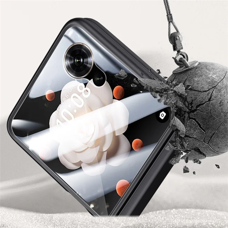 Capa de telefone Para Honor Magic V Flip 5G com proteção de dobradiça, couro + PC e película protetora traseira - Preta