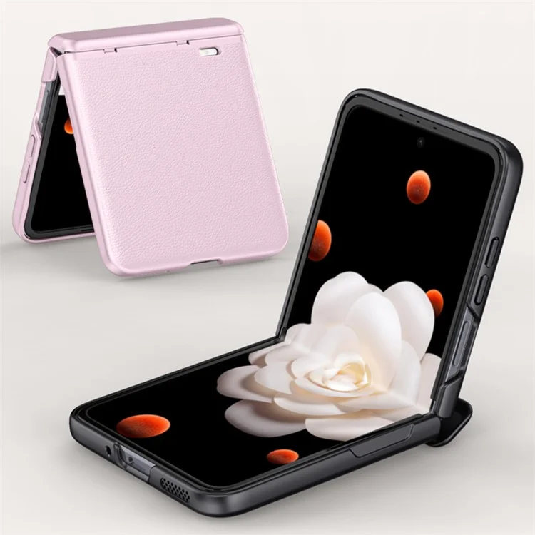 Capa de telefone Para Honor Magic V Flip 5G com proteção de dobradiça, couro + PC e película protetora traseira - Preta
