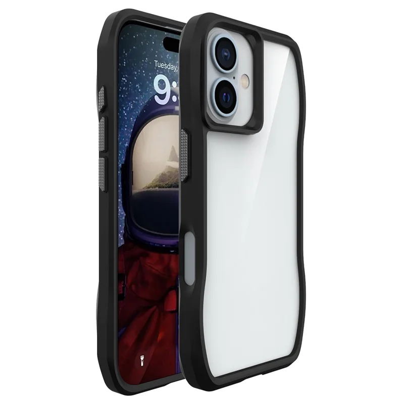 For iPhone 16 Plus Case Solid Color TPU Frame Clear PC Back Phone Cover - Black