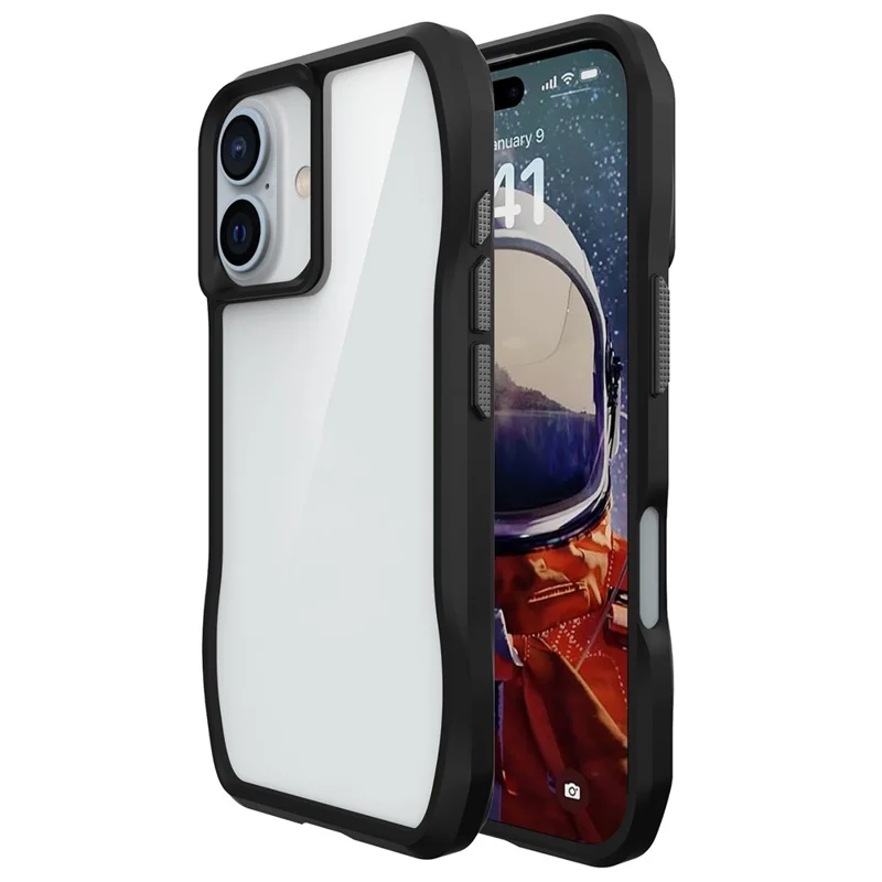 For iPhone 16 Plus Case Solid Color TPU Frame Clear PC Back Phone Cover - Black