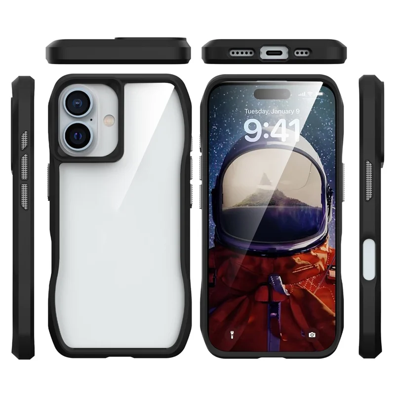 For iPhone 16 Plus Case Solid Color TPU Frame Clear PC Back Phone Cover - Black