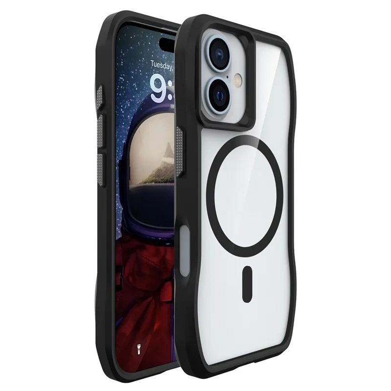 For iPhone 16 Magnetic Case TPU + PC Shockproof Phone Cover Solid Border - Black