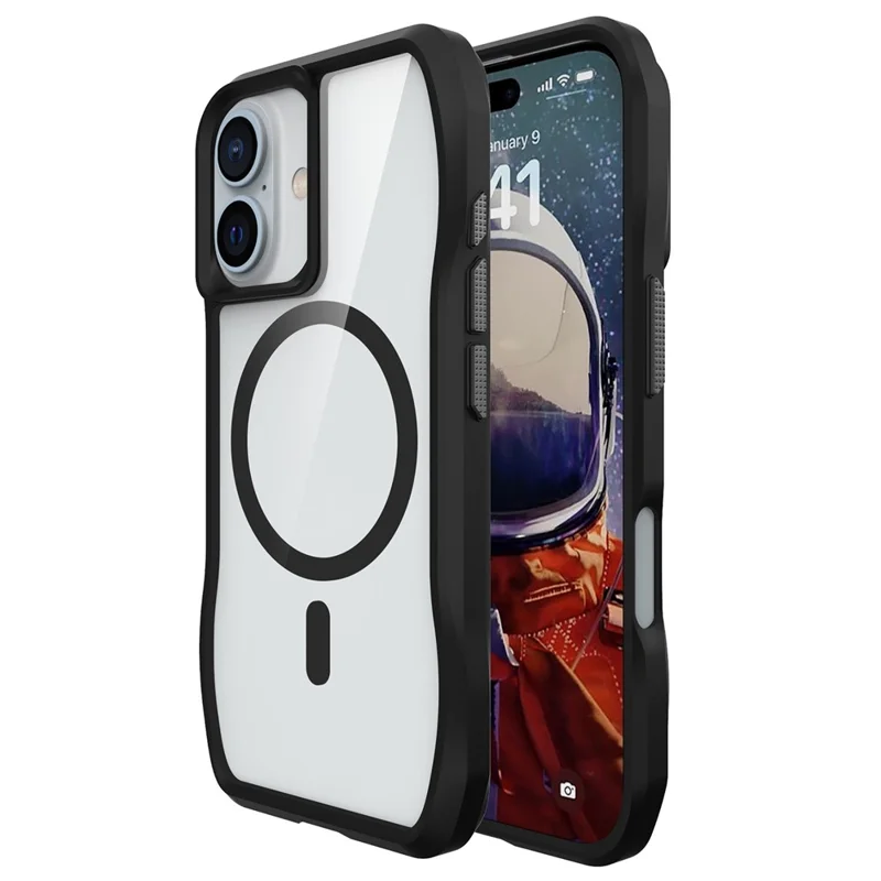 For iPhone 16 Magnetic Case TPU + PC Shockproof Phone Cover Solid Border - Black