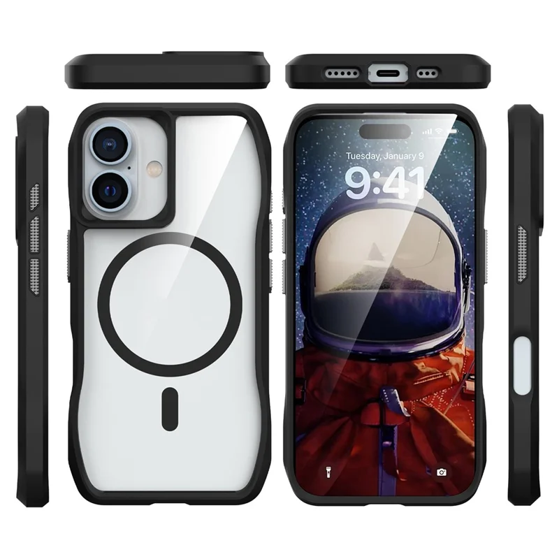 For iPhone 16 Magnetic Case TPU + PC Shockproof Phone Cover Solid Border - Black