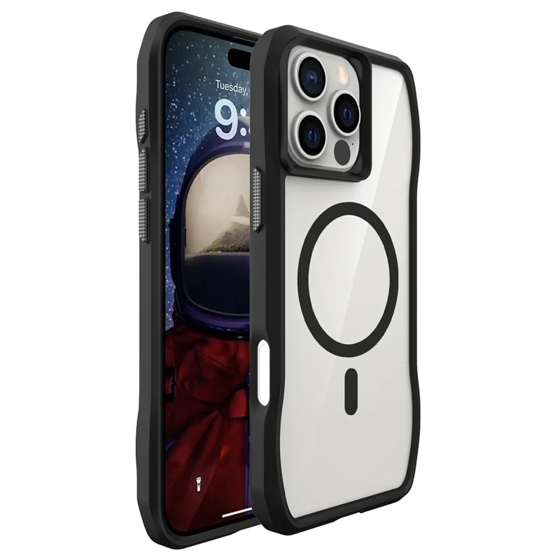 For iPhone 15 Pro Max Case Compatible with MagSafe Solid Border TPU + PC Phone Cover - Black